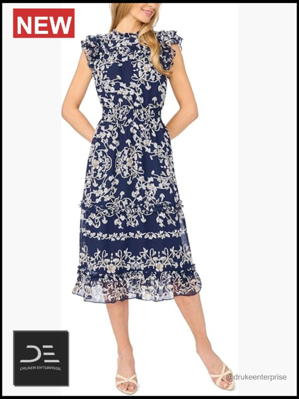 Sleeveless Floral Smocked Waist Midi Dress